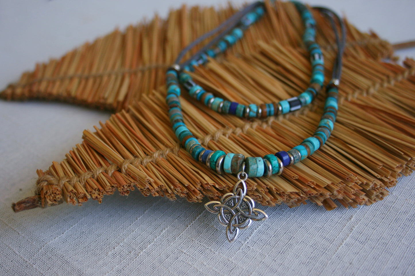 Mens Gemstone Necklace Set, Lapis Lazuli Turquoise Choker & Pendant Necklace