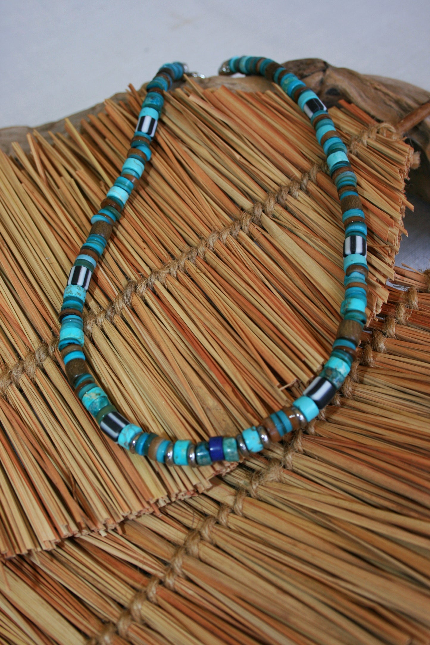 Mens Gemstone Necklace Set, Lapis Lazuli Turquoise Choker & Pendant Necklace
