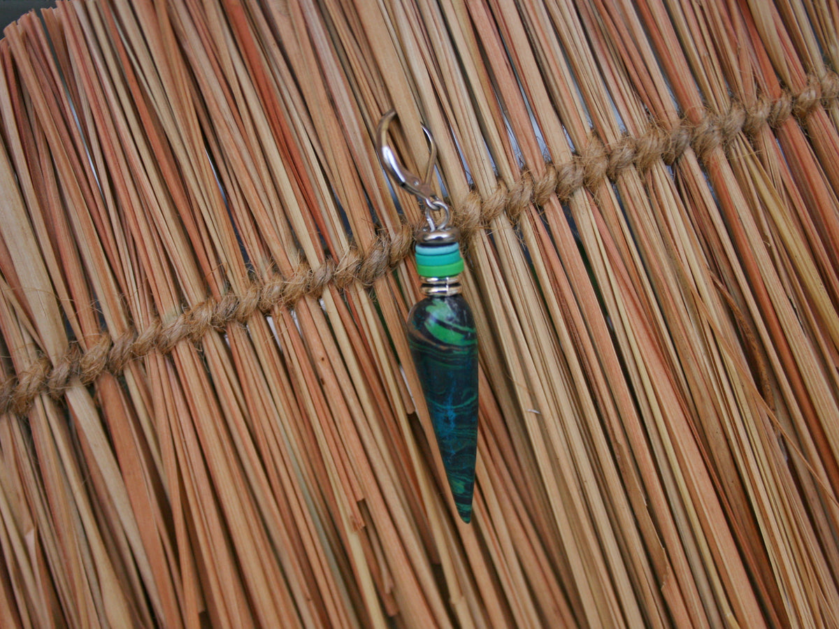Men's Green Cone Drop Earring – Polymer Clay Heishi Beads Boho Jewelry
