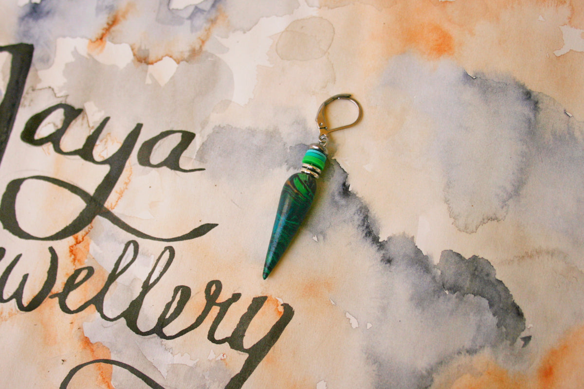 Men's Green Cone Drop Earring – Polymer Clay Heishi Beads Boho Jewelry