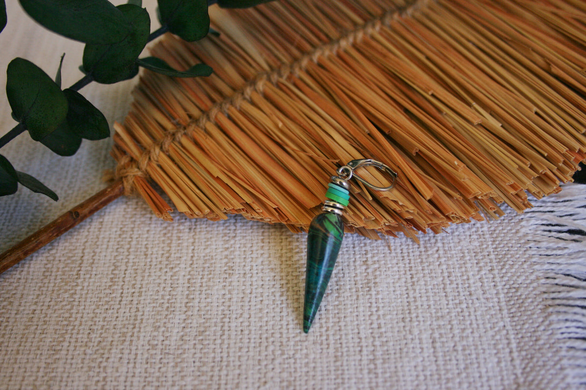 Men's Green Cone Drop Earring – Polymer Clay Heishi Beads Boho Jewelry