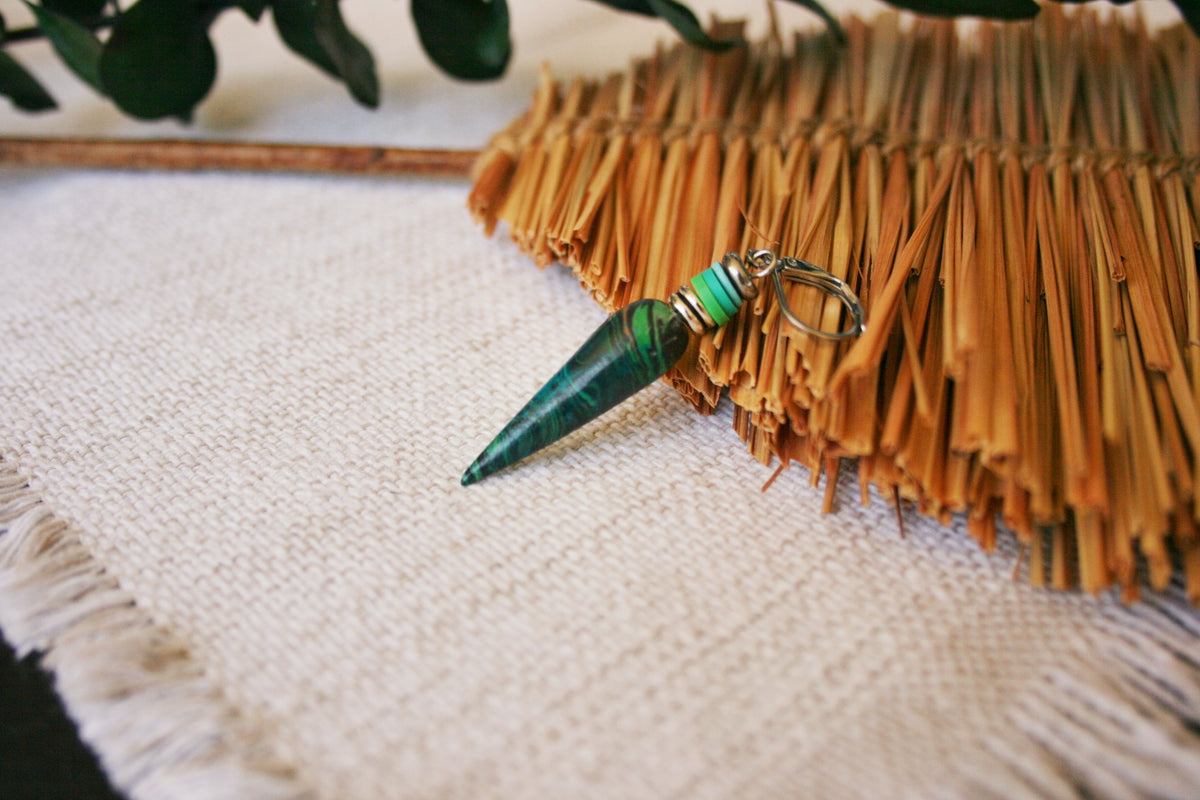 Men's Green Cone Drop Earring – Polymer Clay Heishi Beads Boho Jewelry
