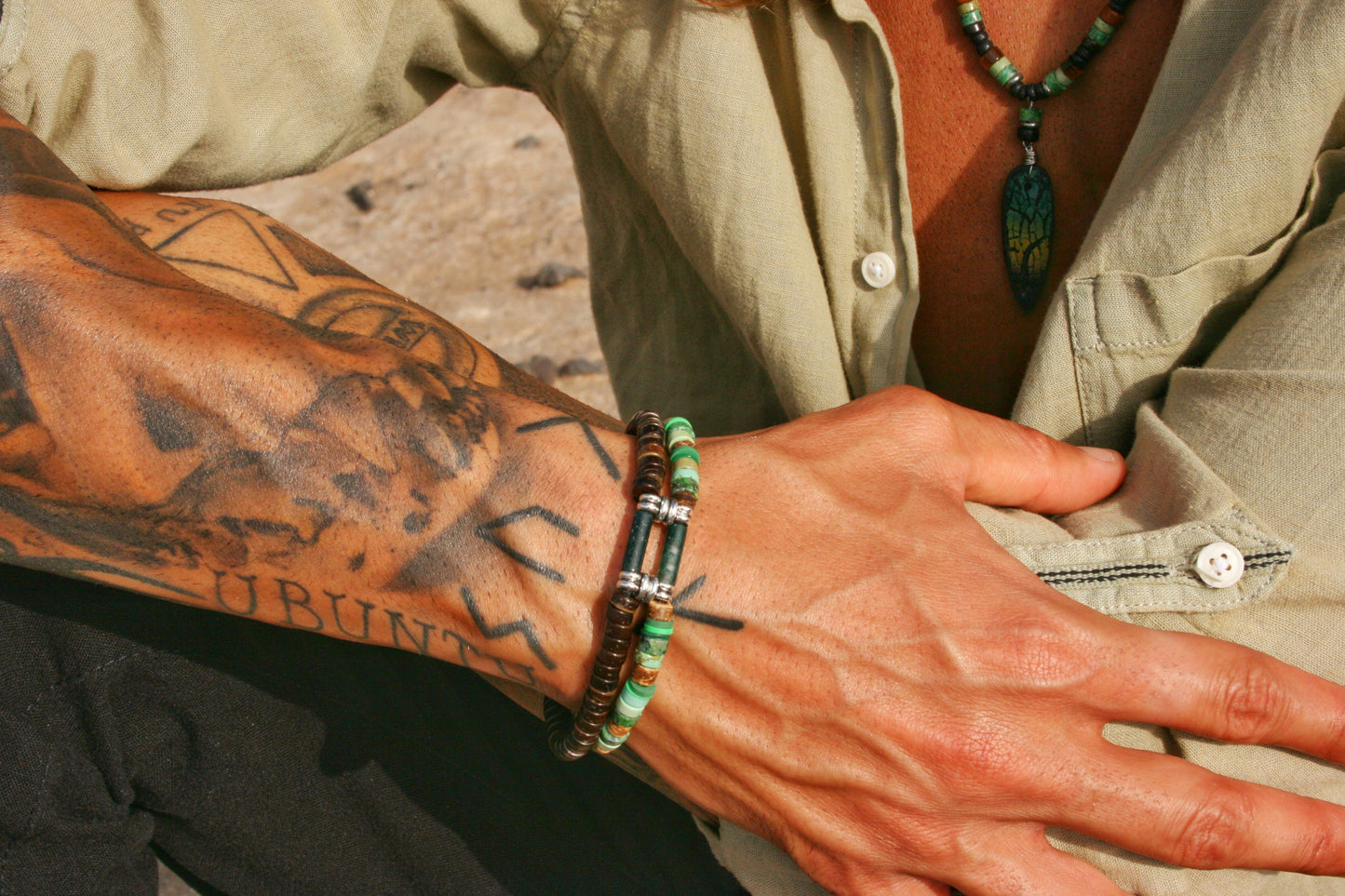 Moss Agate & Jasper Bracelet Set – Coconut Bead Unisex Boho Jewelry