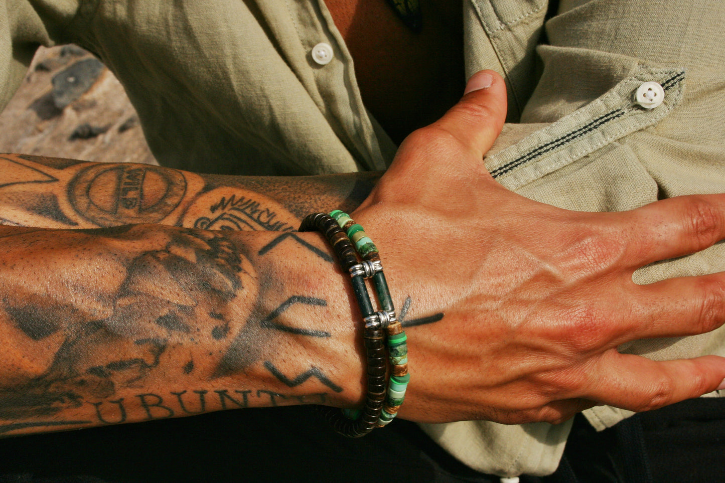 Moss Agate & Jasper Bracelet Set – Coconut Bead Unisex Boho Jewelry