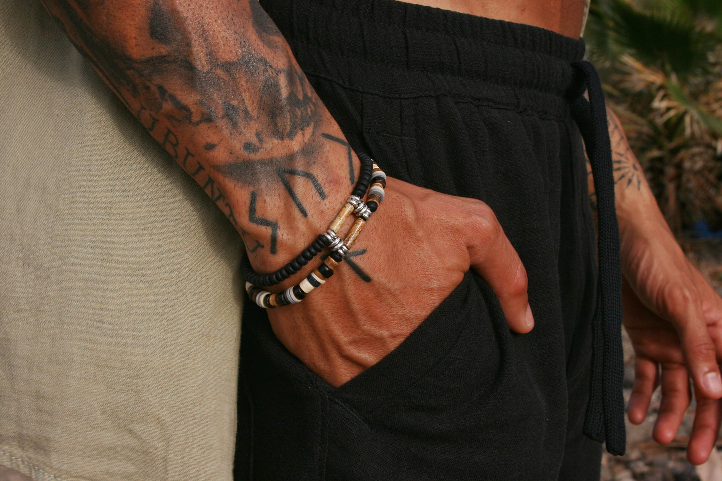 Men's Gemstone Bracelet Set – Coconut & Wood Boho Stretch Bracelets