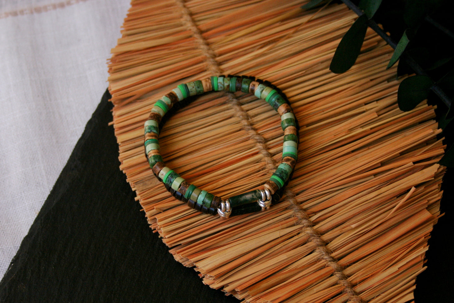 Moss Agate & Jasper Bracelet Set – Coconut Bead Unisex Boho Jewelry