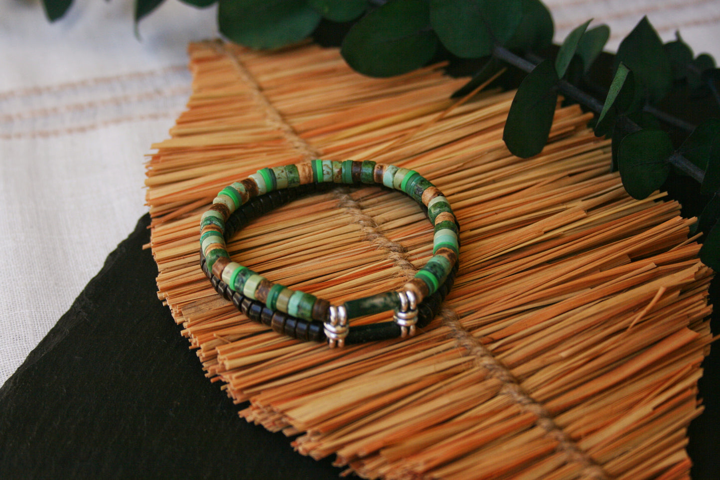 Moss Agate & Jasper Bracelet Set – Coconut Bead Unisex Boho Jewelry