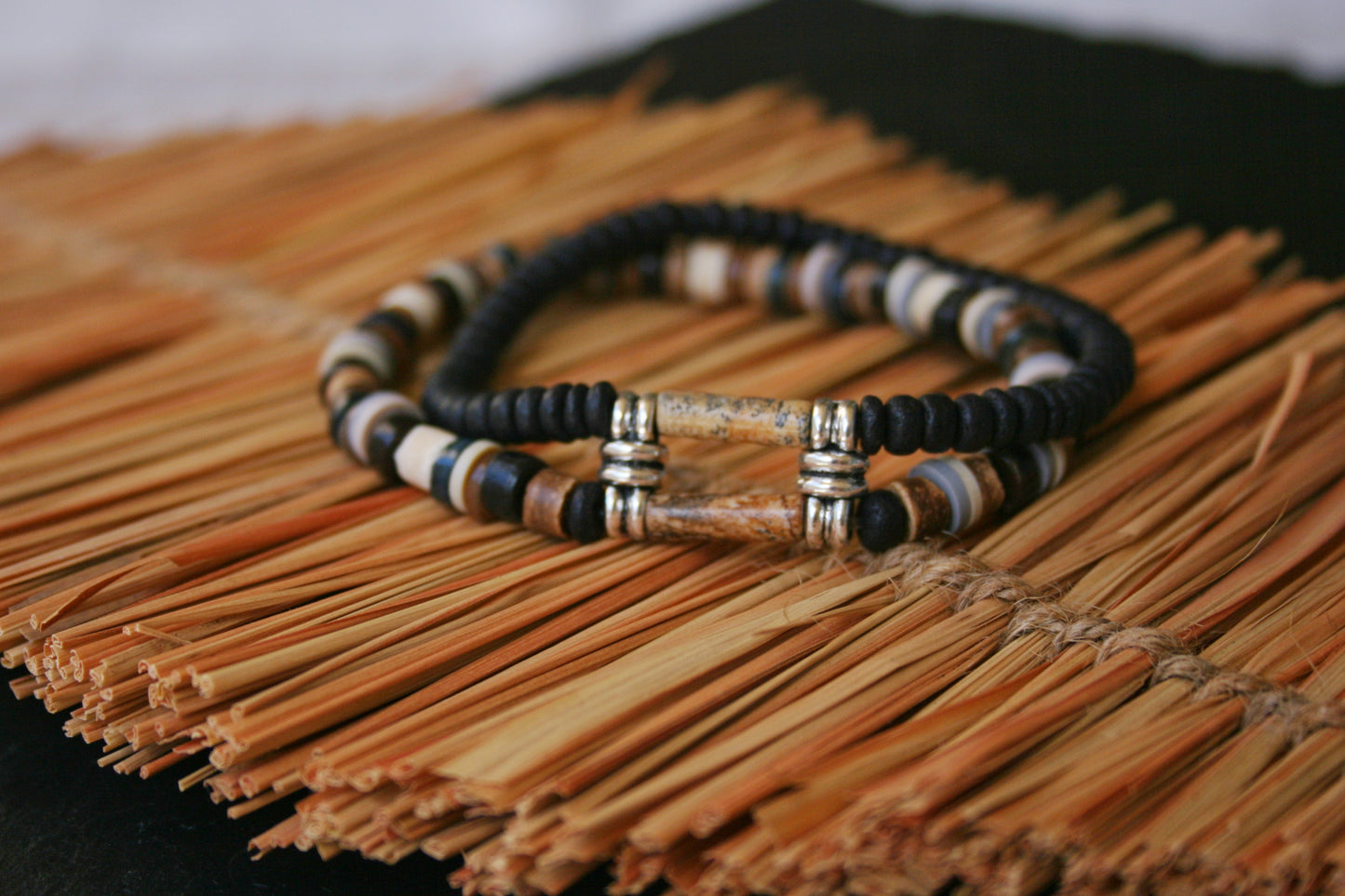 Men's Gemstone Bracelet Set – Coconut & Wood Boho Stretch Bracelets