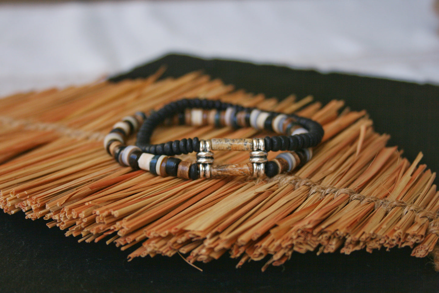 Men's Gemstone Bracelet Set – Coconut & Wood Boho Stretch Bracelets