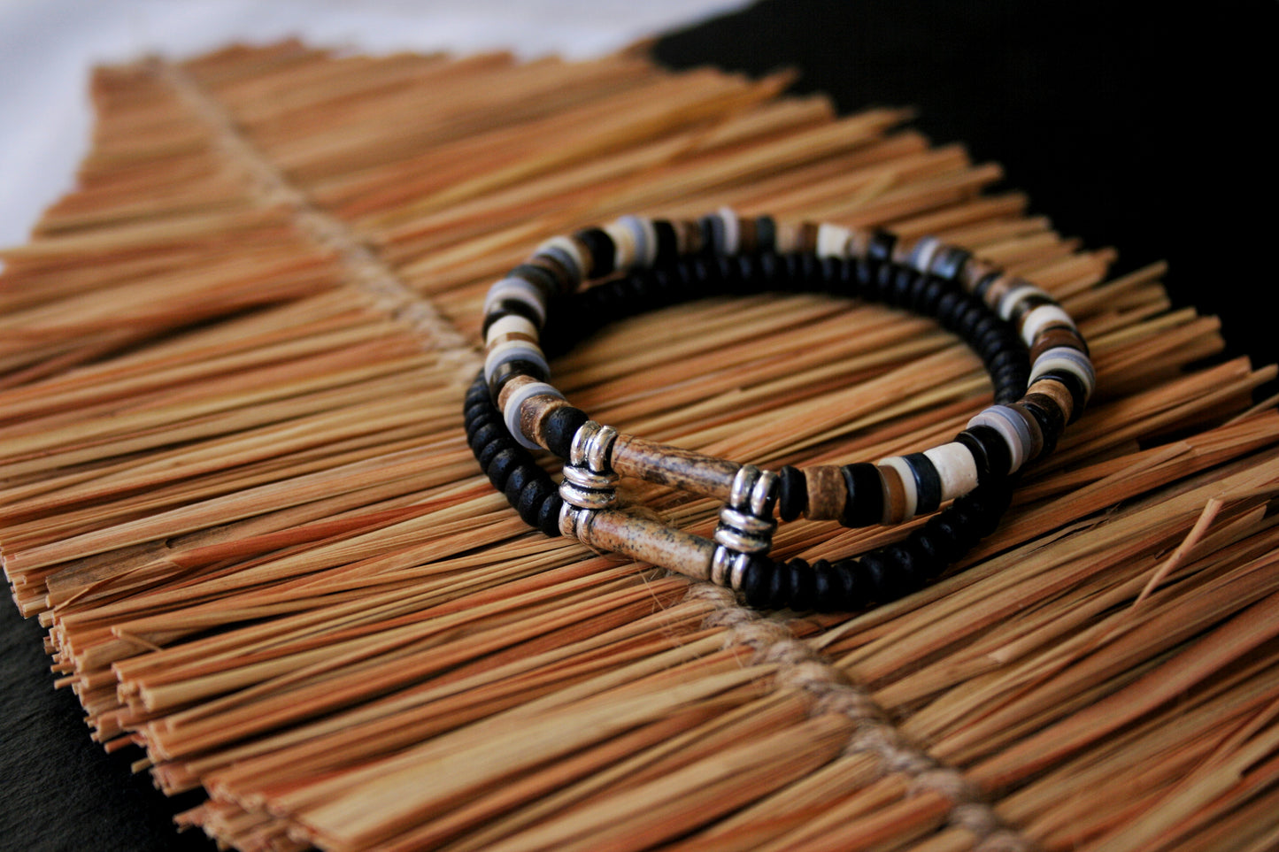 Men's Gemstone Bracelet Set – Coconut & Wood Boho Stretch Bracelets