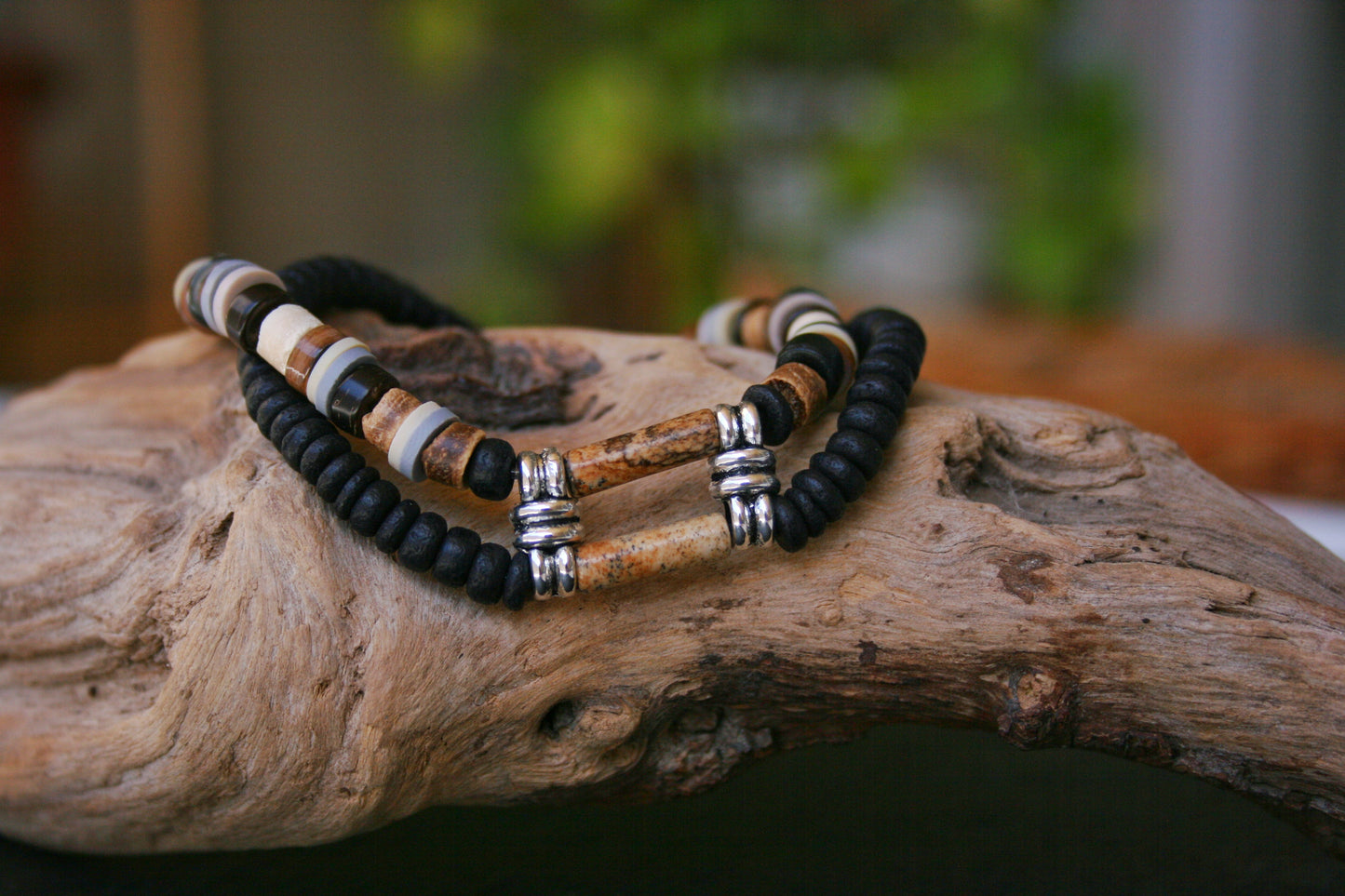 Men's Gemstone Bracelet Set – Coconut & Wood Boho Stretch Bracelets