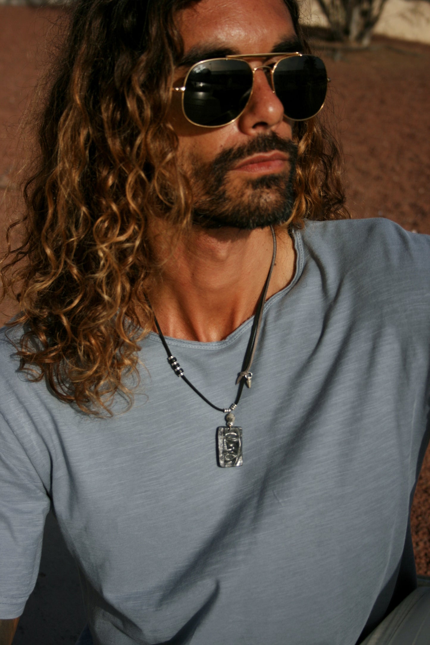 Handmade Polymer Clay Face Pendant Necklace – Boho Men's Faux Leather Choker