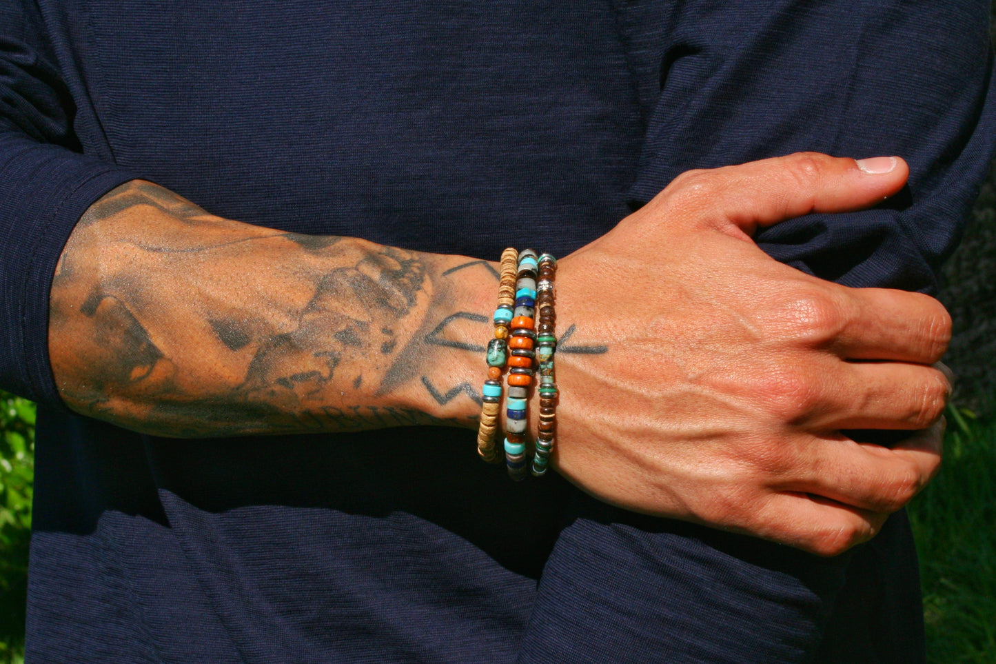 Boho Gemstone & Coconut Bracelet Set – Lapis Lazuli, Chrysocolla & Turquoise Bracelet Stack