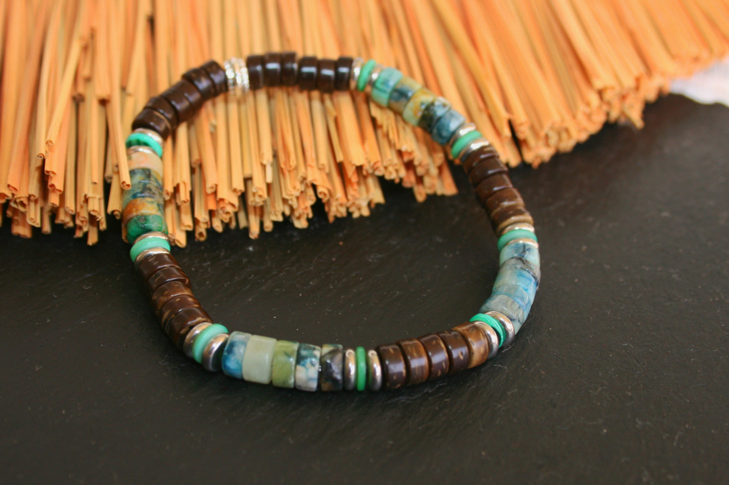 Mens Gemstone Bracelet Set – Handmade Chrysocolla, Lapis Lazuli & Wood Bracelets
