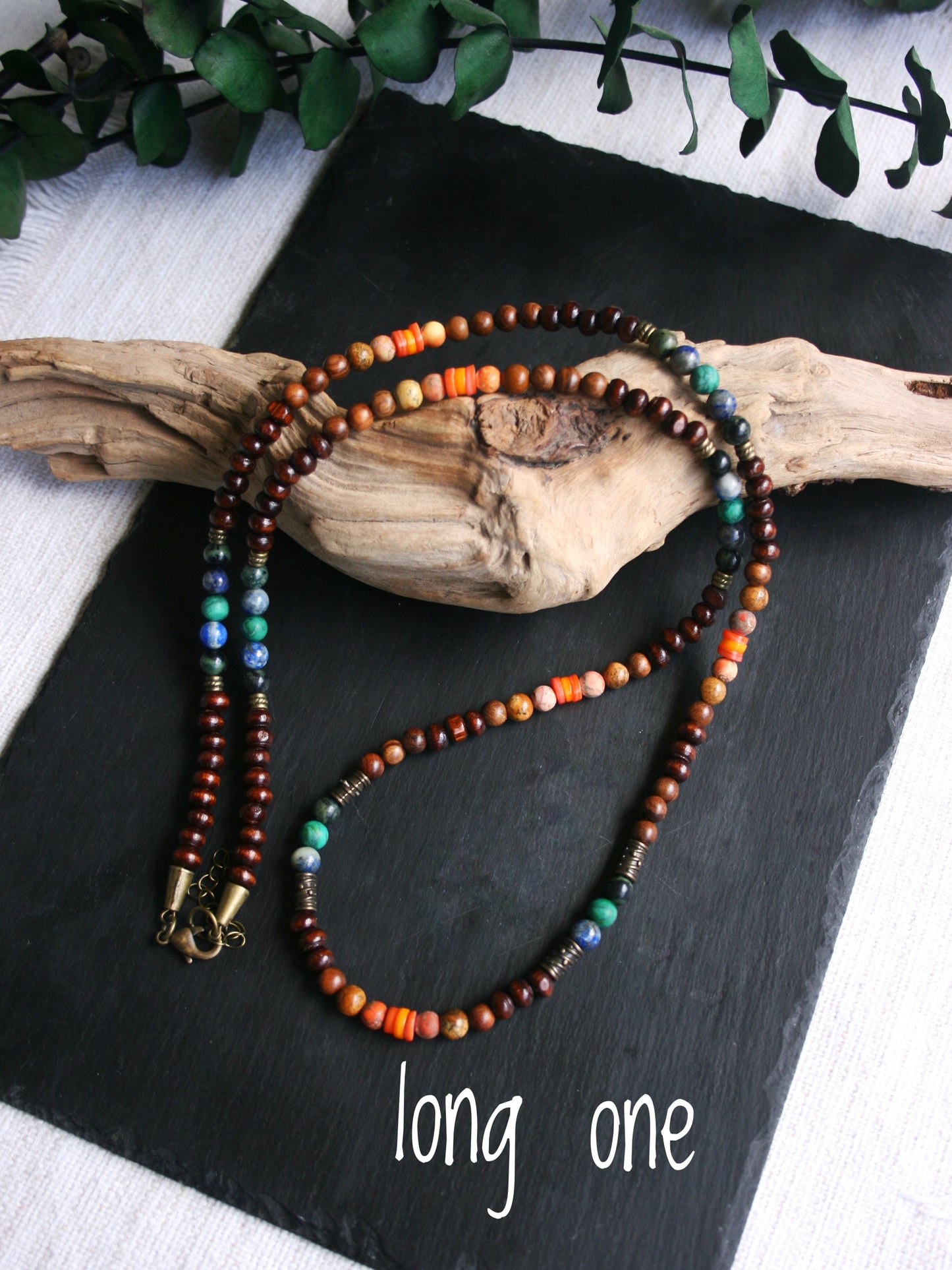 Southwest Style Layered Beaded Necklace Set, Gemstone Wood Necklace, Turquoise & Jasper Boho Jewelry