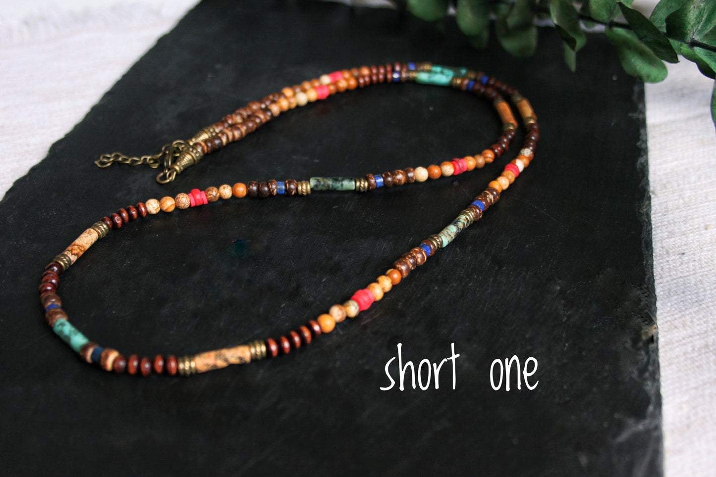 Southwest Style Layered Beaded Necklace Set, Gemstone Wood Necklace, Turquoise & Jasper Boho Jewelry