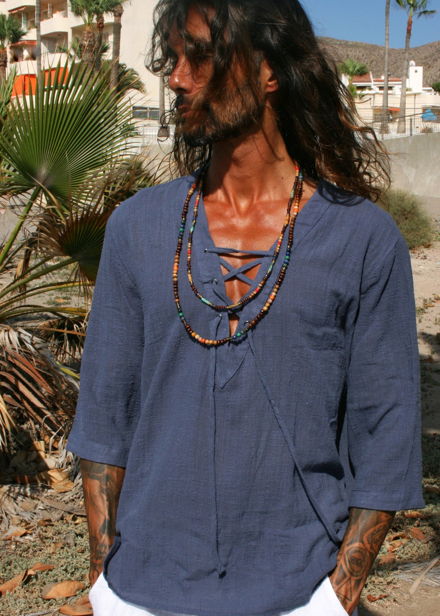 Southwest Style Layered Beaded Necklace Set, Gemstone Wood Necklace, Turquoise & Jasper Boho Jewelry