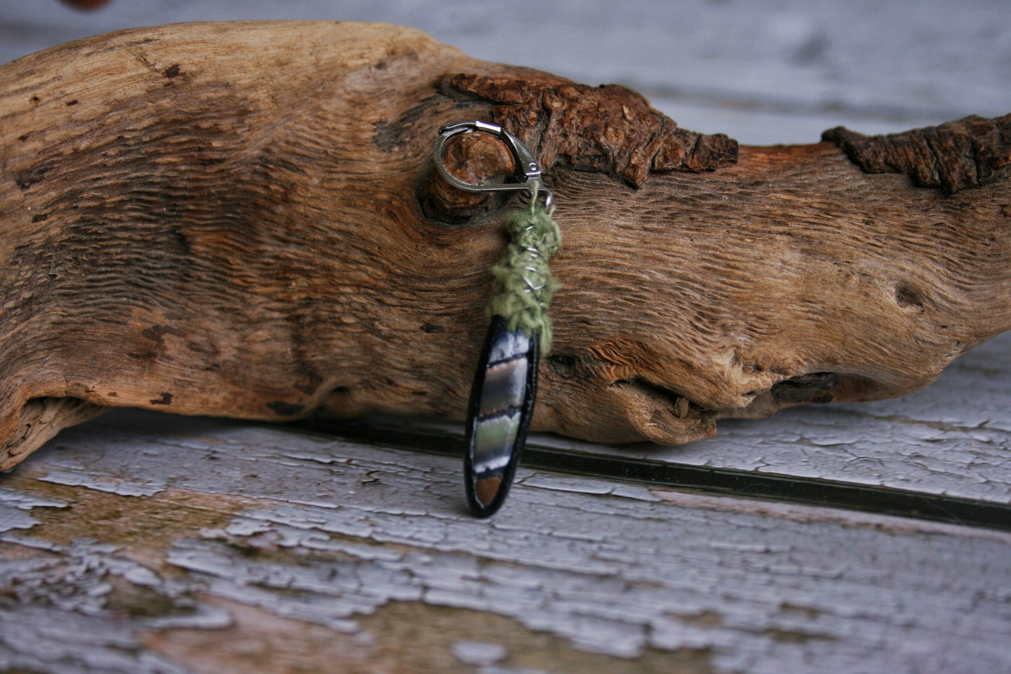 Mens Moss Agate Necklace with Spike Pendant – Handmade Wood & Coconut Beaded Boho Necklace