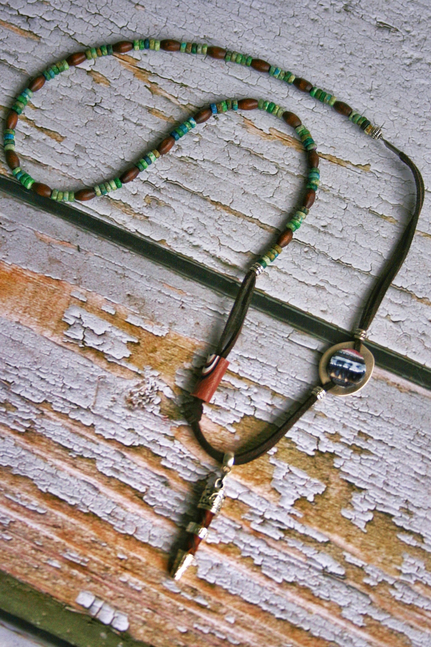 Mens Viking Arrow Necklace: Asymmetric Leather, Gemstone & Beaded Pendant with Matching Bracelet