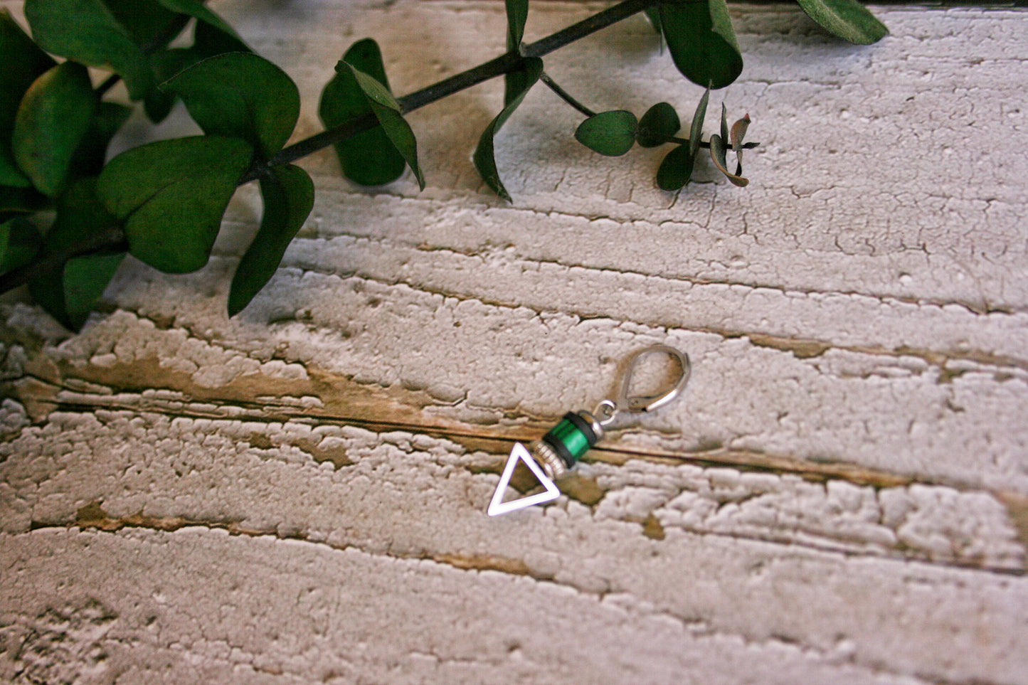 Mens Malachite Triangle Dangle Earring | Green Stone Geometric Stainless Steel