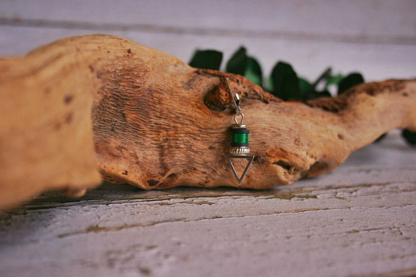Mens Malachite Triangle Dangle Earring | Green Stone Geometric Stainless Steel