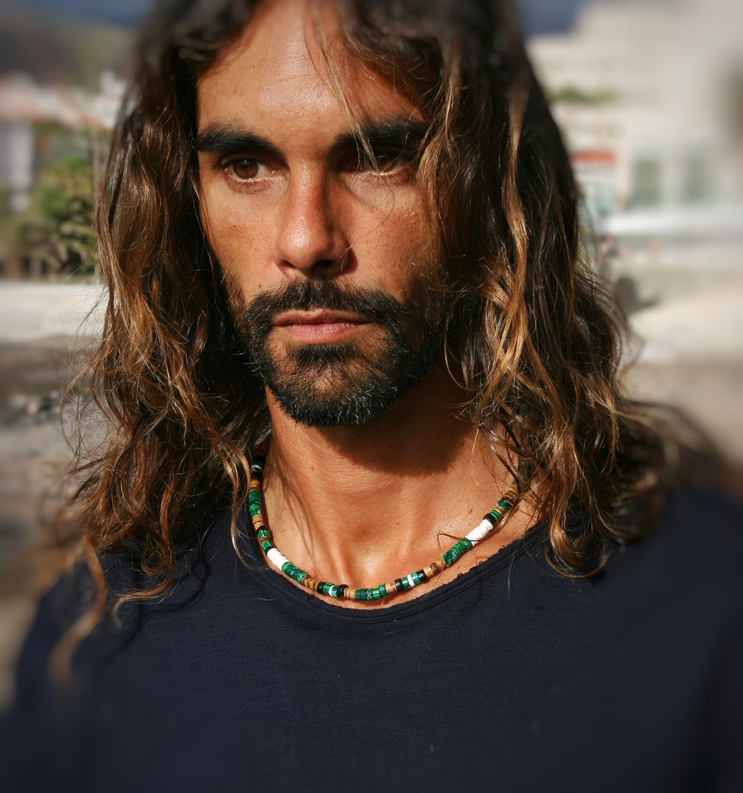 Malachite Heishi Choker Necklace for Men – Green Gemstone Beaded Short Necklace, Minimalist Unisex Jewelry