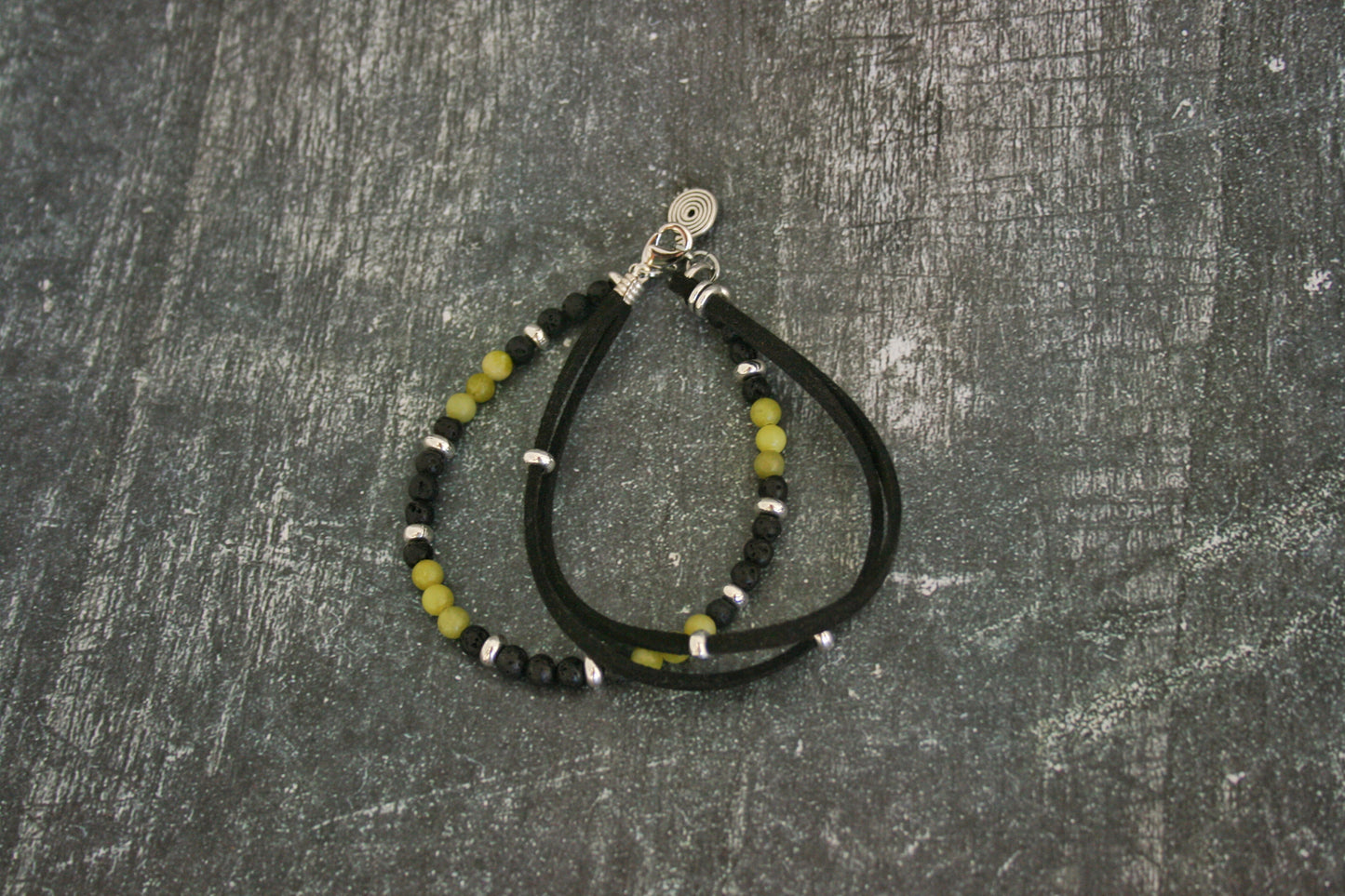 Mens Serpentine Stone Bracelet Set, Lava Bead Bracelet, Tibetan Agate Jewelry, Faux Leather Bracelet, Handmade Mens Gift