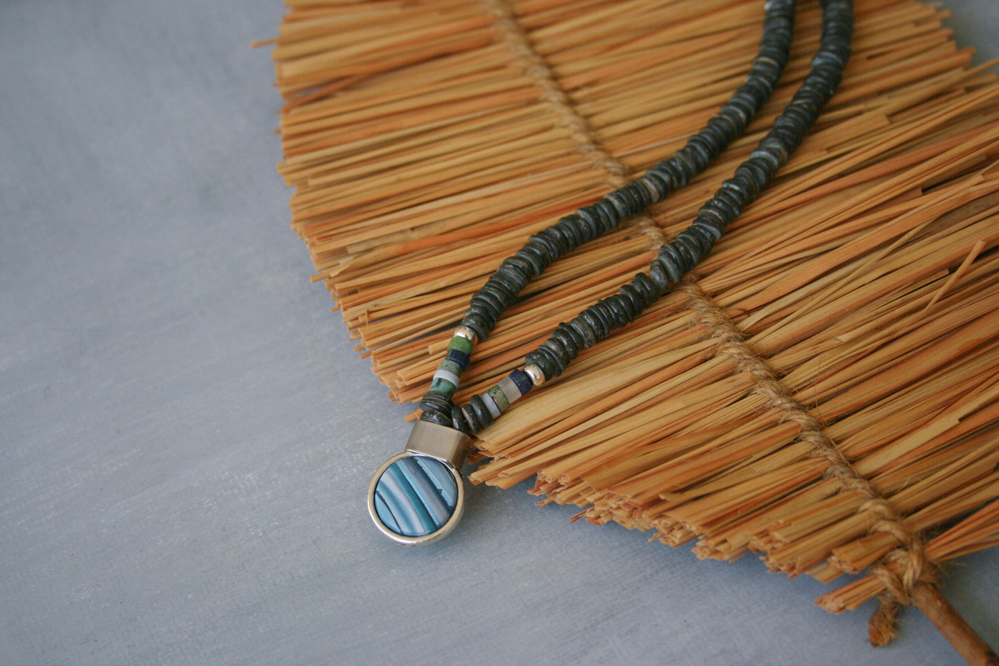 Men's Shell Choker Bracelet Set – Handmade Boho Tribal Surfer Necklace with Blue Pendant
