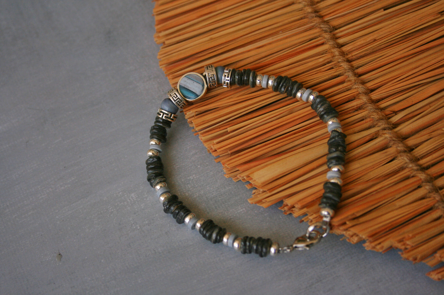 Men's Shell Choker Bracelet Set – Handmade Boho Tribal Surfer Necklace with Blue Pendant