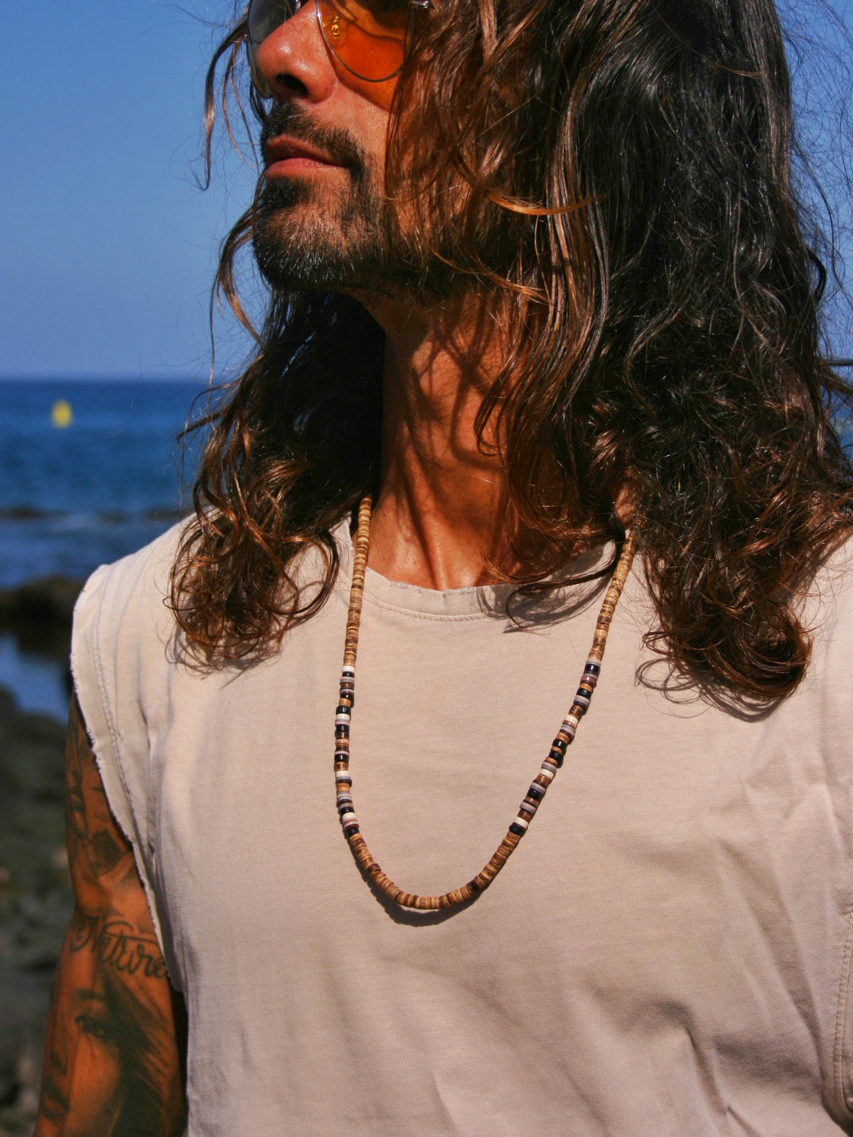 Men’s Coconut Beaded Necklace – Minimalist Boho Surfer Choker