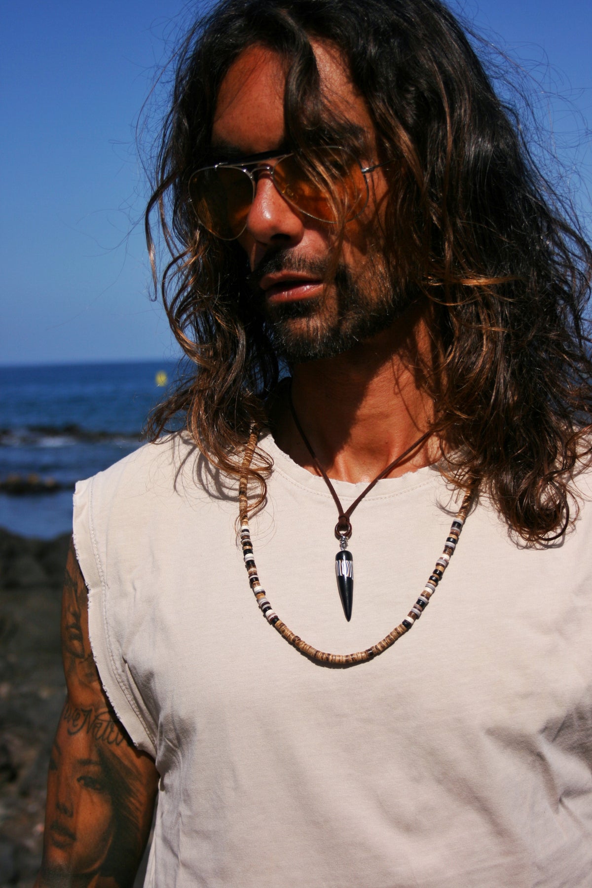 Men’s Coconut Beaded Necklace – Minimalist Boho Surfer Choker