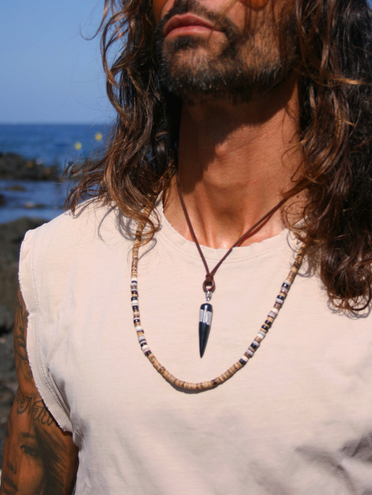 Men’s Coconut Beaded Necklace – Minimalist Boho Surfer Choker