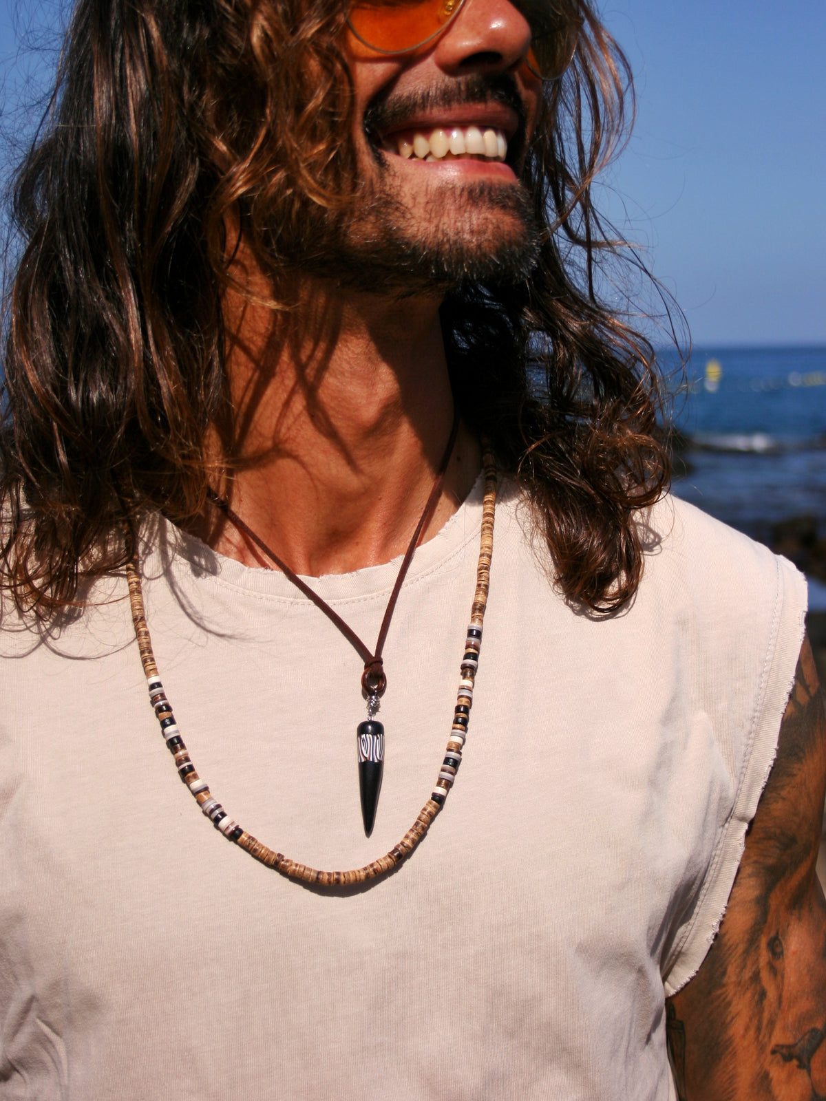 Men’s Coconut Beaded Necklace – Minimalist Boho Surfer Choker