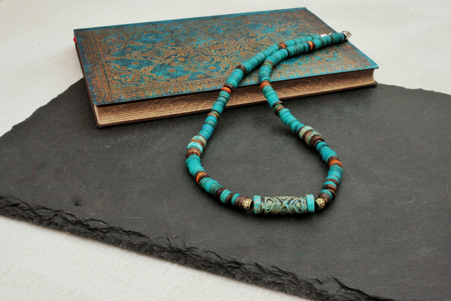 Turquoise Heishi Choker Necklace for Men – Boho Gemstone Beaded Handmade Jewelry
