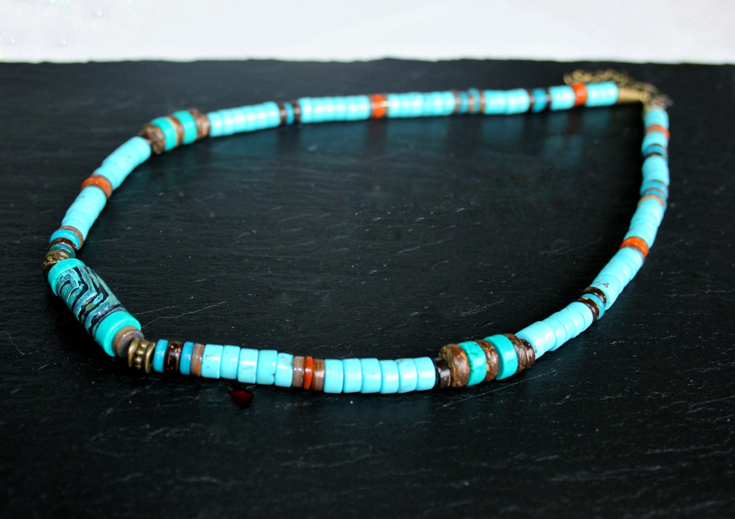 Turquoise Heishi Choker Necklace for Men – Boho Gemstone Beaded Handmade Jewelry