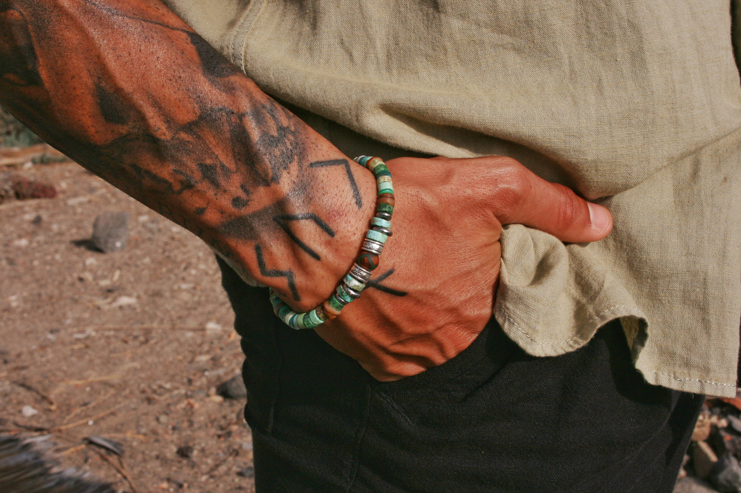 Tibetan Agate & Turquoise Beaded Bracelet – Men's Chic Style