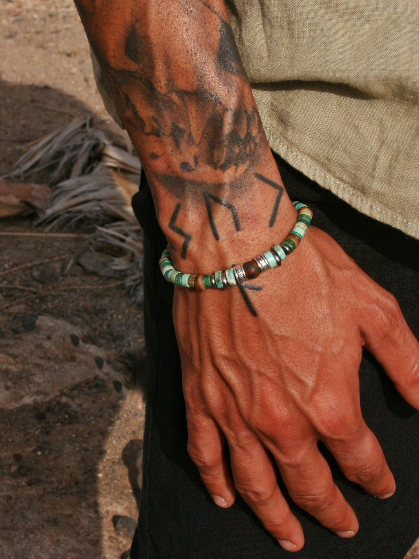 Tibetan Agate & Turquoise Beaded Bracelet – Men's Chic Style
