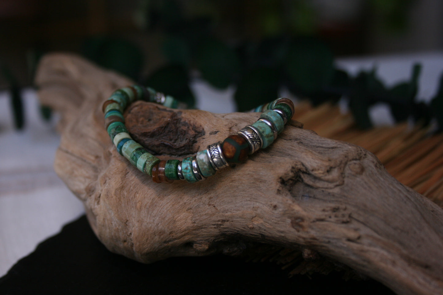 Tibetan Agate & Turquoise Beaded Bracelet – Men's Chic Style