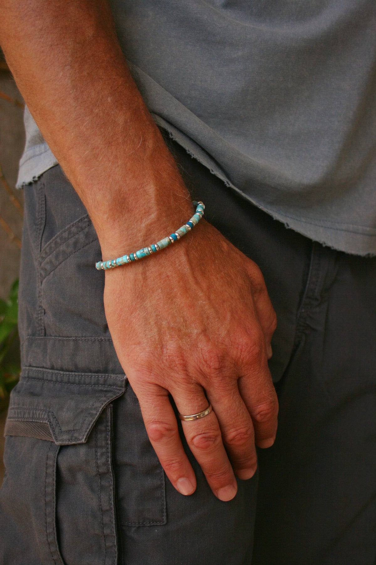Men’s Turquoise & Lapis Lazuli Bracelet – Thin 4mm Gemstone Beaded Bracelet
