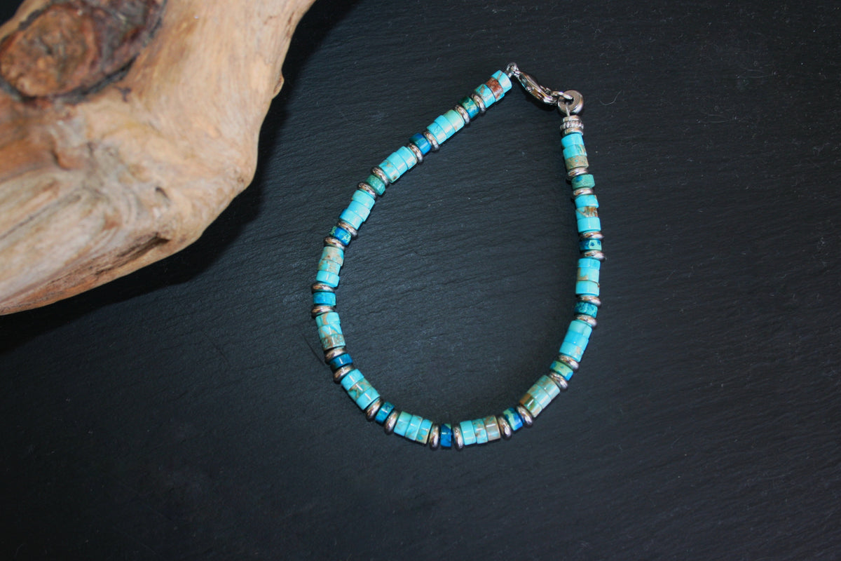 Men’s Turquoise & Lapis Lazuli Bracelet – Thin 4mm Gemstone Beaded Bracelet